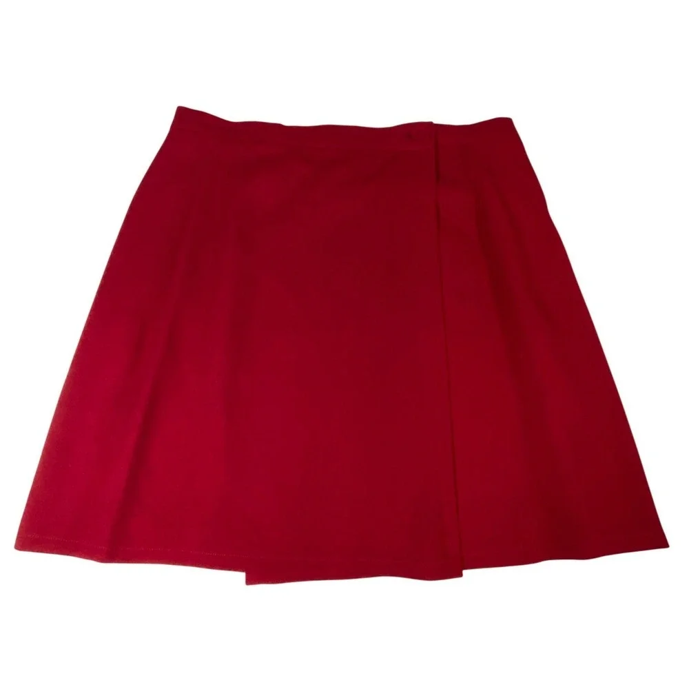 Trio New York Red 100% Wool Wrap Mini Skirt Vintage Size 14 Style 912 High Waist